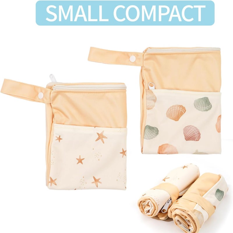 CoolaPeach 2pcs Wet Bags Waterproof Reusable Wet Dry Bag with Two Zippered Pockets Travel Beach Pool Daycare Yoga Gym Bag for Baby Cloth Diaper,Swimsuits,Wet Clothes (Shells & Starfish) - Image 5
